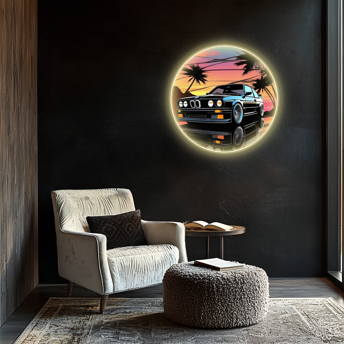 Neon LED Car Wall Art Garage Sign - Vibrant Automotive Decor