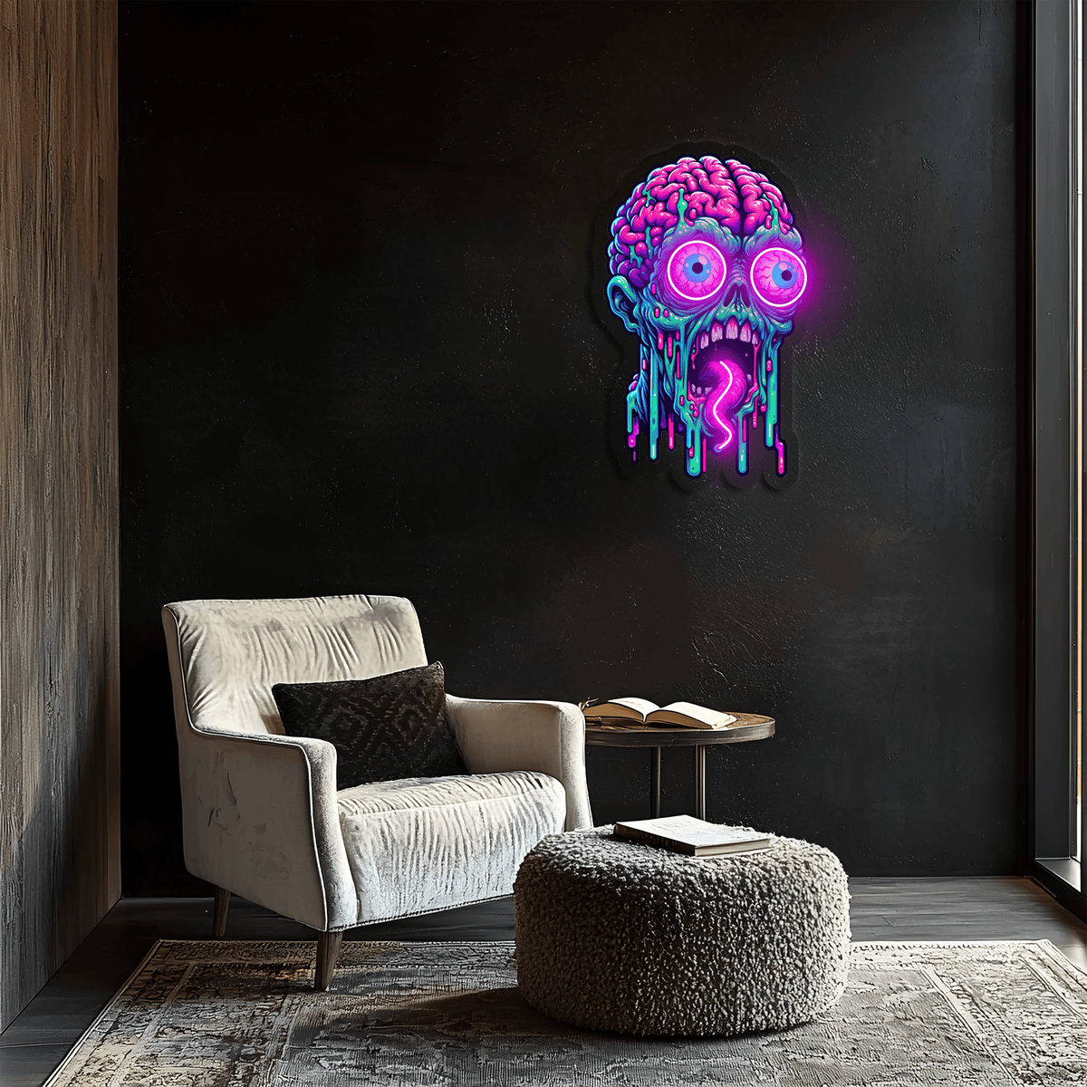 UV Printed Neon Acrylic Skull Sign - Bold Modern LED Wall Art