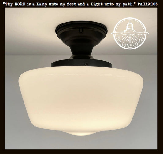 Large Milk Glass Schoolhouse Ceiling Light | 12"