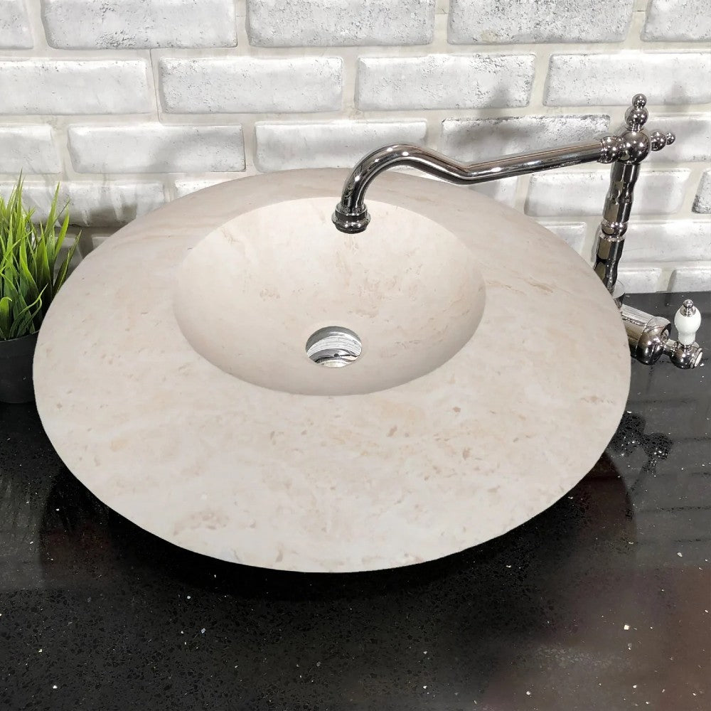 Light Travertine Natural Stone UFO Vessel Sink - 21x6 Honed Filled