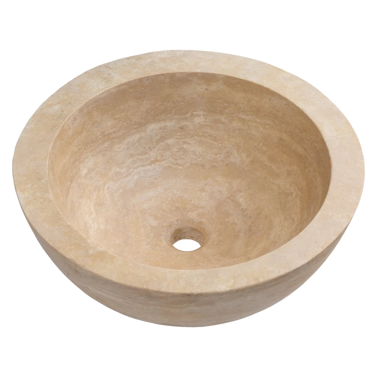 Light Beige Travertine Sloped Bathroom Vessel Sink - Honed Finish 16 Inch Diameter