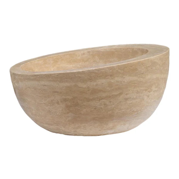 Light Beige Travertine Sloped Bathroom Vessel Sink - Honed Finish 16 Inch Diameter