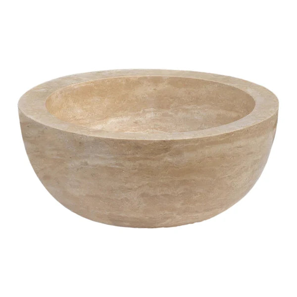 Light Beige Travertine Sloped Bathroom Vessel Sink - Honed Finish 16 Inch Diameter