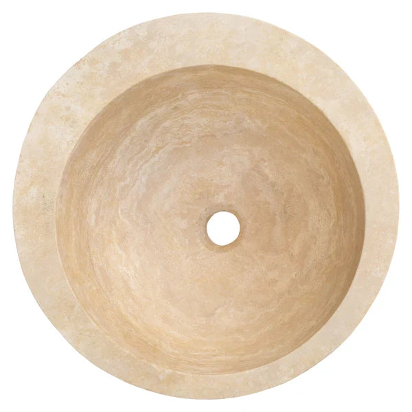 Light Beige Travertine Sloped Bathroom Vessel Sink - Honed Finish 16 Inch Diameter