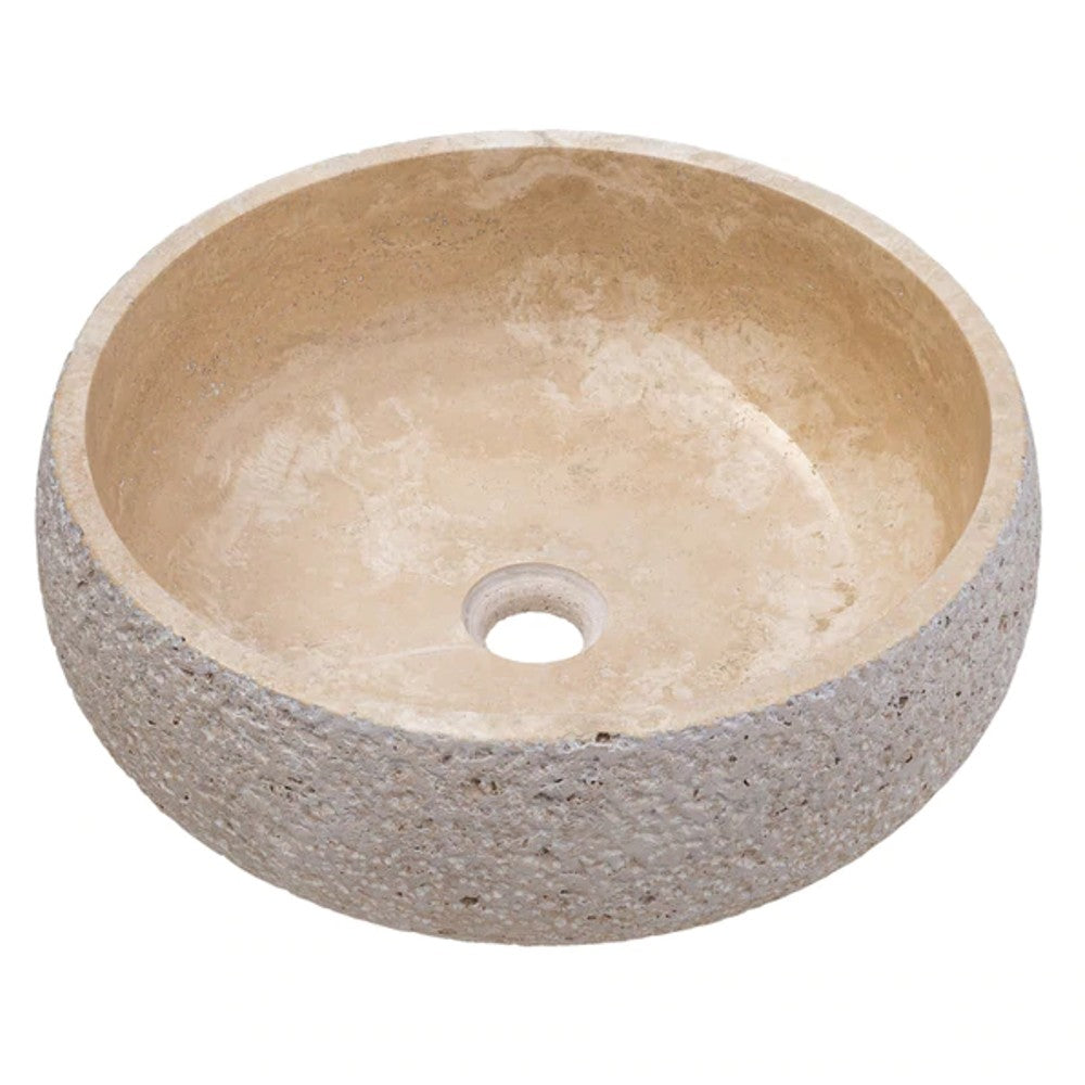 Light Beige Travertine Vessel Bathroom Sink - Polished 16 Inch
