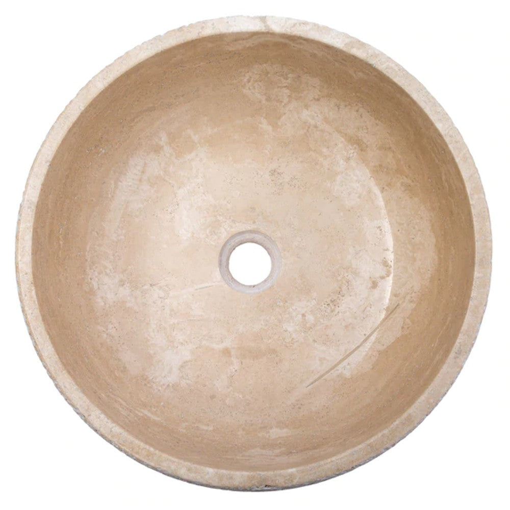Light Beige Travertine Vessel Bathroom Sink - Polished 16 Inch