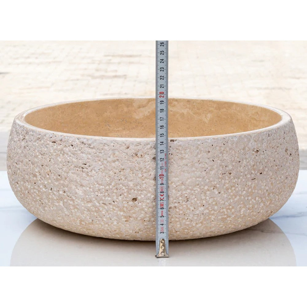 Light Beige Travertine Vessel Bathroom Sink - Polished 16 Inch