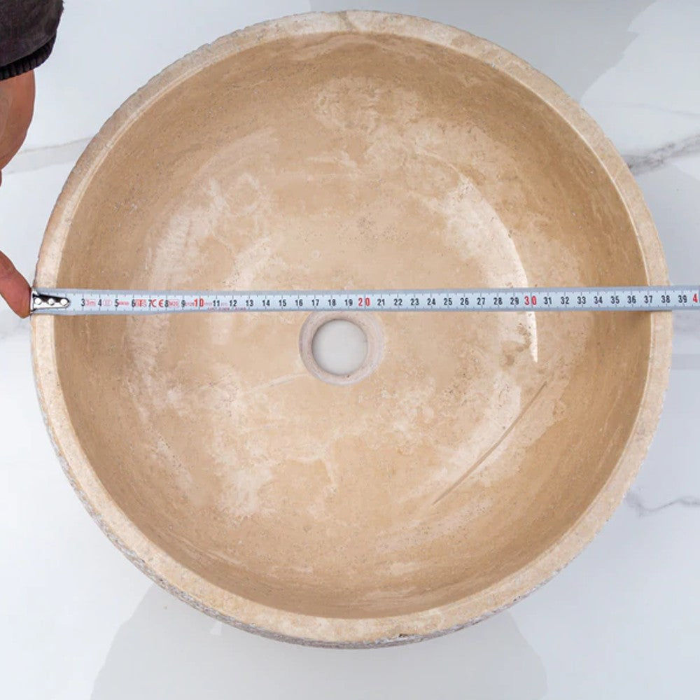 Light Beige Travertine Vessel Bathroom Sink - Polished 16 Inch