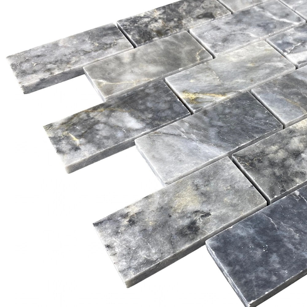 Luna Sky Marble 2"x4" Brick on 12" x 12" Mesh Mosaic Tile