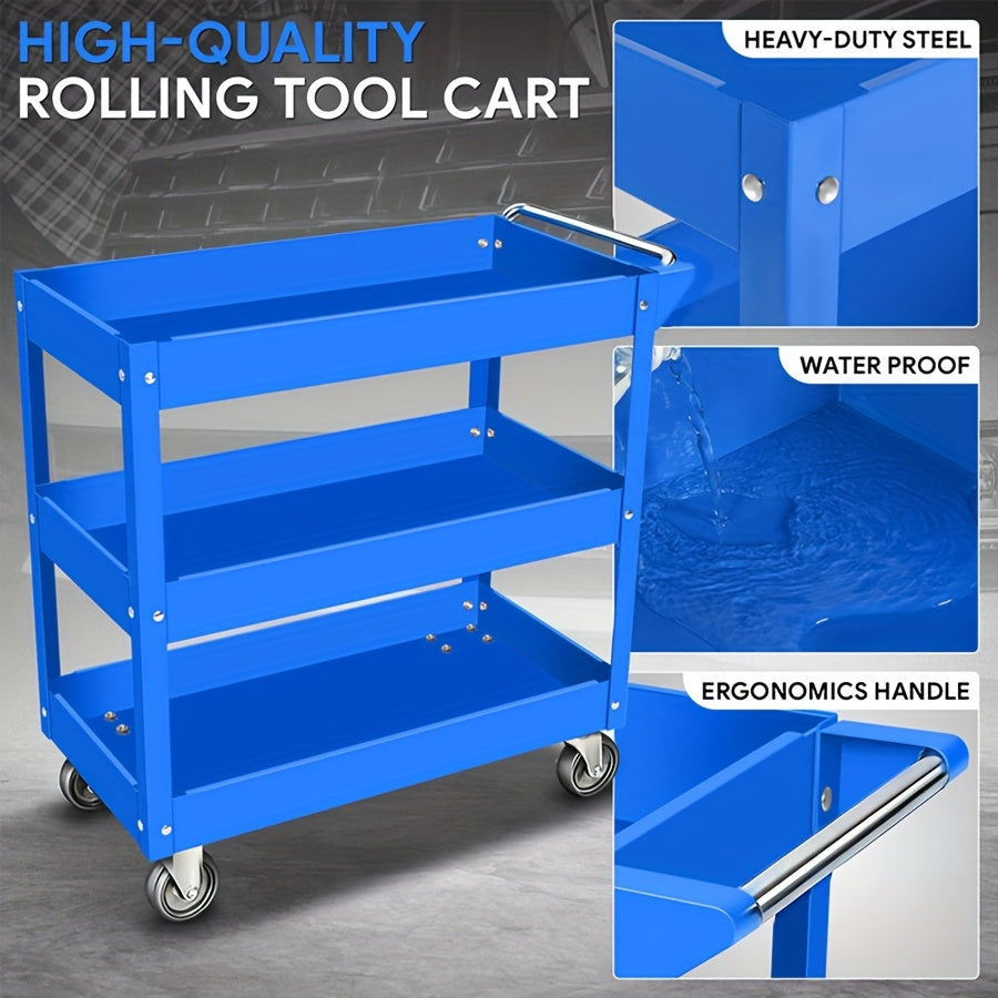 3-Tier Rolling Tool Cart with Wheels, Steel Utility Storage Cart