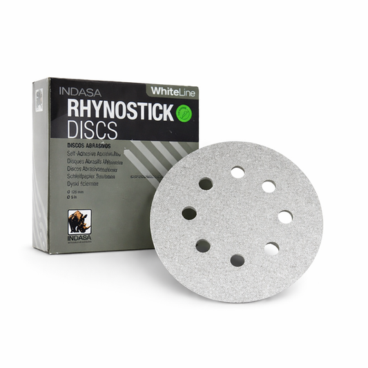 Indasa 5" 8-Hole Vacuum Sanding Discs – Rhynostick White Line PSA, 40–400 Grit (56 Series)