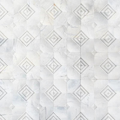Palia White Dolomite Dimensional Mosaic Tile Stella Design on 12" x 12" Mesh