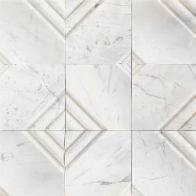 Palia White Dolomite Dimensional Mosaic Tile Stella Design on 12" x 12" Mesh
