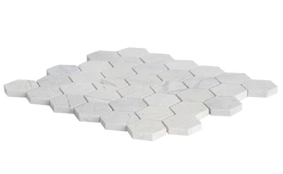 Palia White Dolomite Mosaic Tile 2" Hexagon on 12" x 12" Mesh - Polished