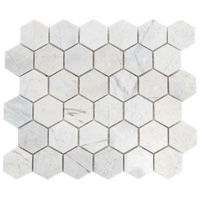 Palia White Dolomite Mosaic Tile 2" Hexagon on 12" x 12" Mesh - Polished