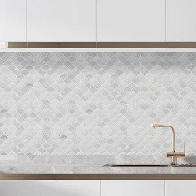 Palia White Dolomite Mosaic Tile Laguna Pattern on 12" x 12" Mesh - Polished
