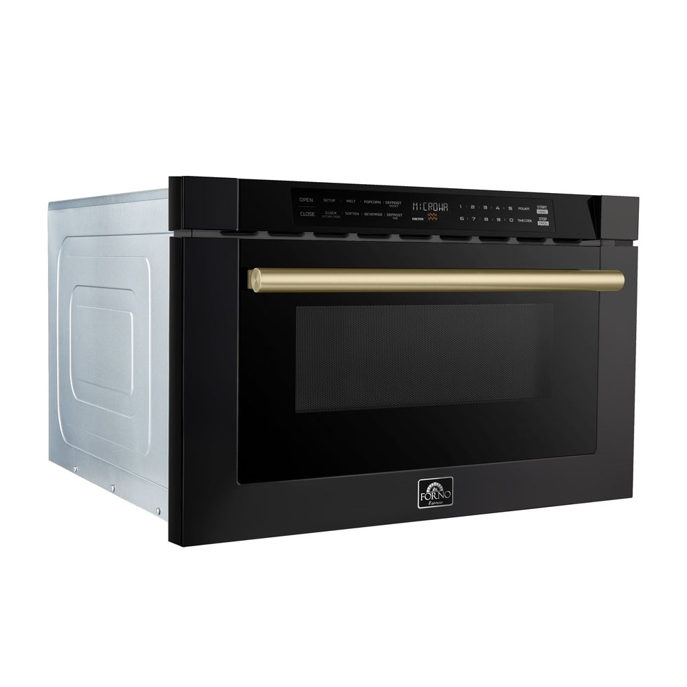 Forno Capoliveri Espresso 24-Inch Microwave Drawer, Black, 1.2 cu.ft, 900 Watts, Built-In, Touch Control LCD Display, Auto-Touch Open/Close, 11 Power Levels, Sensor Cooking