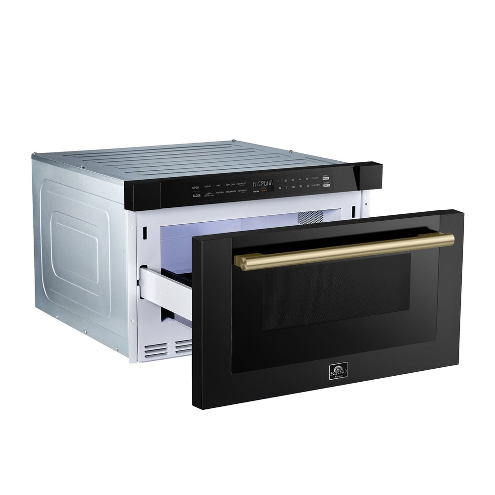 Forno Capoliveri Espresso 24-Inch Microwave Drawer, Black, 1.2 cu.ft, 900 Watts, Built-In, Touch Control LCD Display, Auto-Touch Open/Close, 11 Power Levels, Sensor Cooking