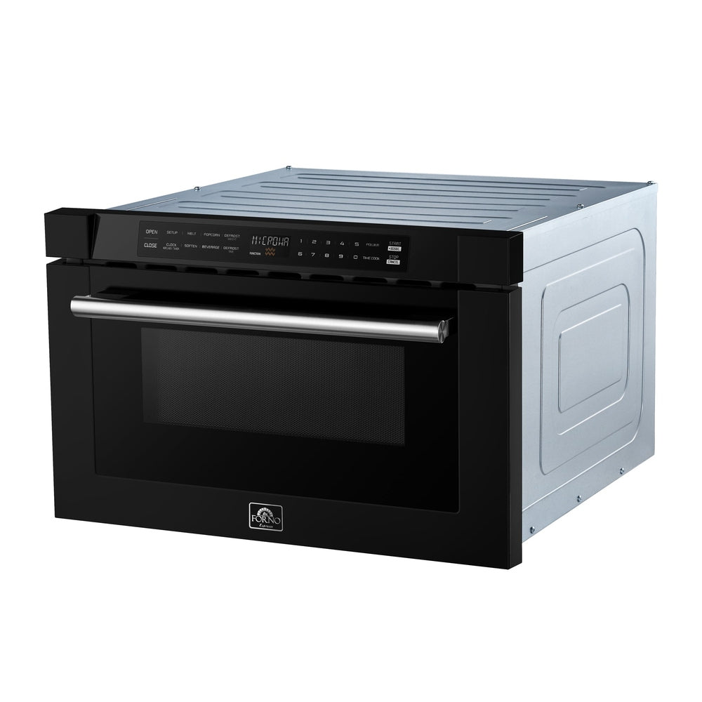 Forno Capoliveri Espresso 24-Inch Microwave Drawer, Black, 1.2 cu.ft, 900 Watts, Built-In, Touch Control LCD Display, Auto-Touch Open/Close, 11 Power Levels, Sensor Cooking