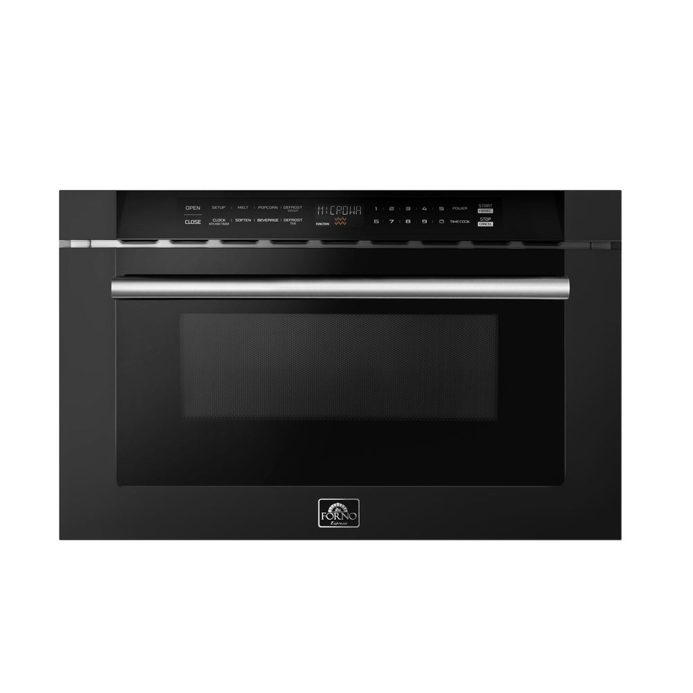 Forno Capoliveri Espresso 24-Inch Microwave Drawer, Black, 1.2 cu.ft, 900 Watts, Built-In, Touch Control LCD Display, Auto-Touch Open/Close, 11 Power Levels, Sensor Cooking