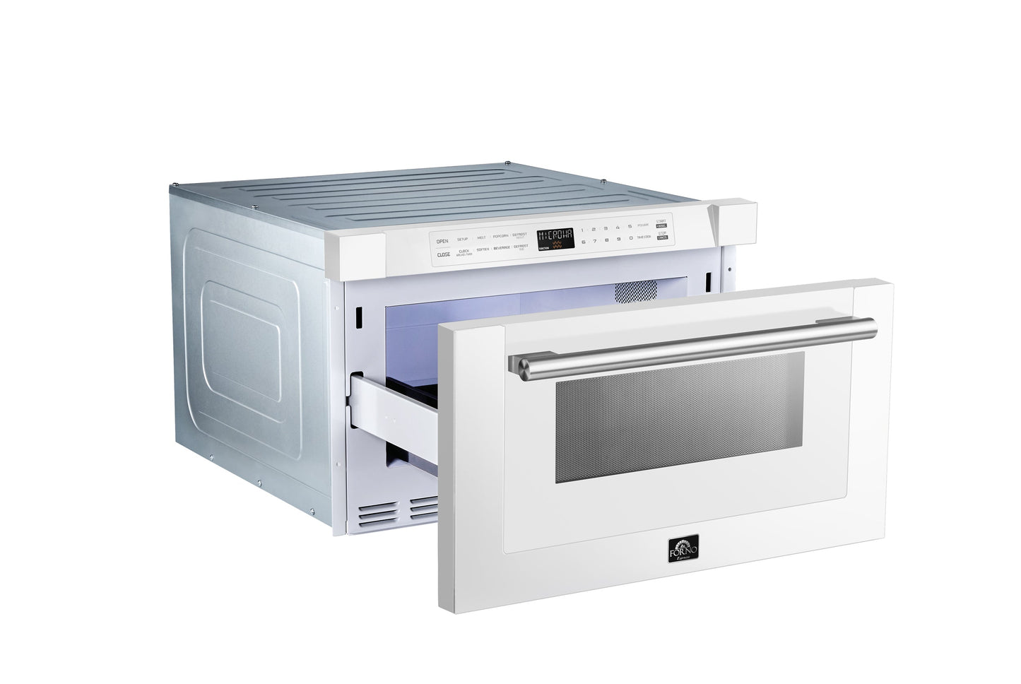 Forno Capoliveri Espresso 24-Inch Microwave Drawer, White, 1.2 cu.ft, 900 Watts, Built-In, Touch Control LCD Display, Auto-Touch Open/Close, 11 Power Levels, Sensor Cooking