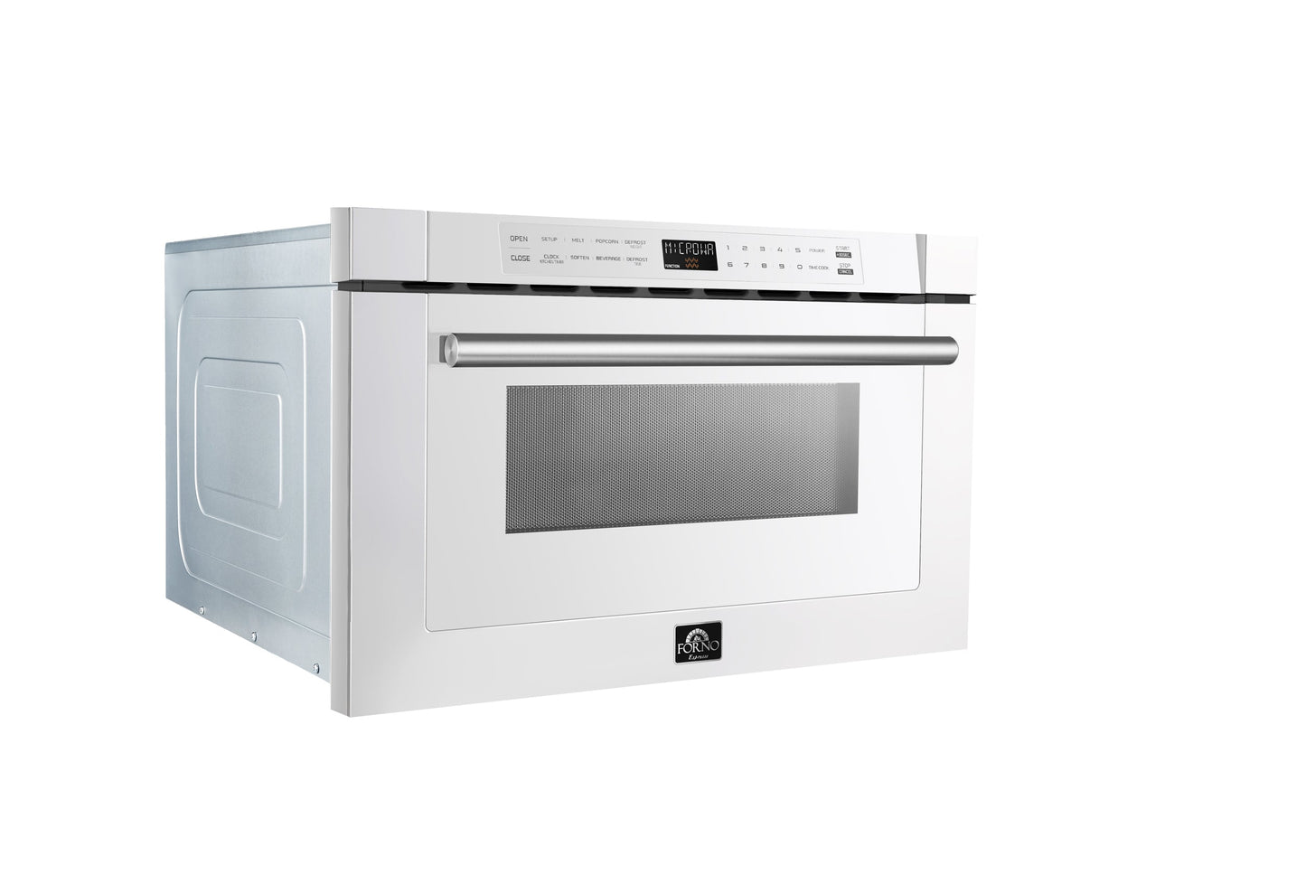 Forno Capoliveri Espresso 24-Inch Microwave Drawer, White, 1.2 cu.ft, 900 Watts, Built-In, Touch Control LCD Display, Auto-Touch Open/Close, 11 Power Levels, Sensor Cooking