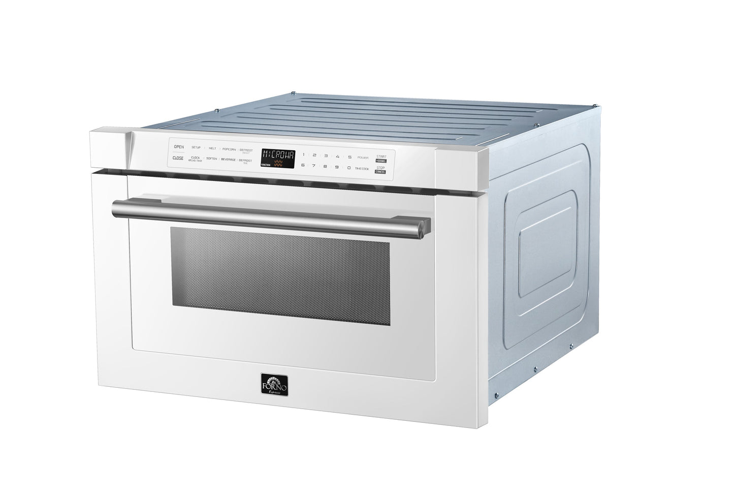 Forno Capoliveri Espresso 24-Inch Microwave Drawer, White, 1.2 cu.ft, 900 Watts, Built-In, Touch Control LCD Display, Auto-Touch Open/Close, 11 Power Levels, Sensor Cooking