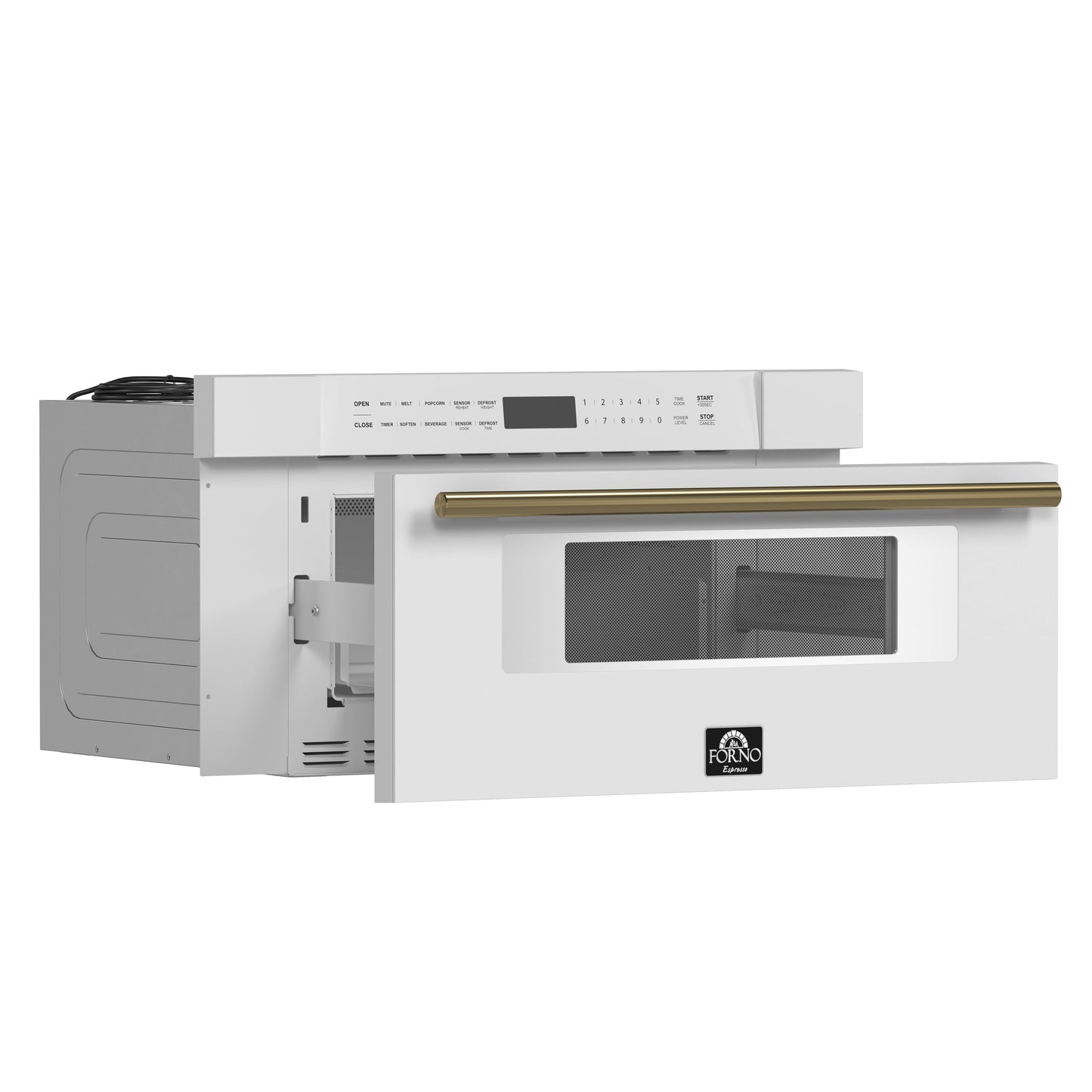 Forno Capoliveri Espresso 30-Inch Microwave Drawer, White, 1.2 cu.ft, 900 Watts, Built-In, Touch Control LCD Display, Auto-Touch Open/Close, 11 Power Levels, Sensor Cooking
