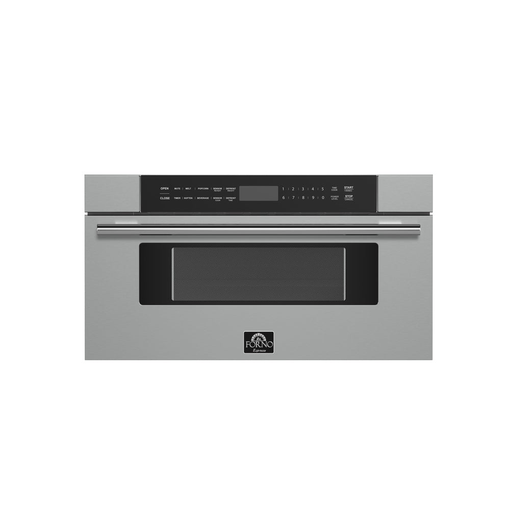 Forno Capoliveri 30-Inch Microwave Drawer, Stainless Steel, 1.2 cu.ft, 900 Watts, Built-In, Touch Control LCD Display, Auto-Touch Open/Close, 11 Power Levels, Sensor Cooking