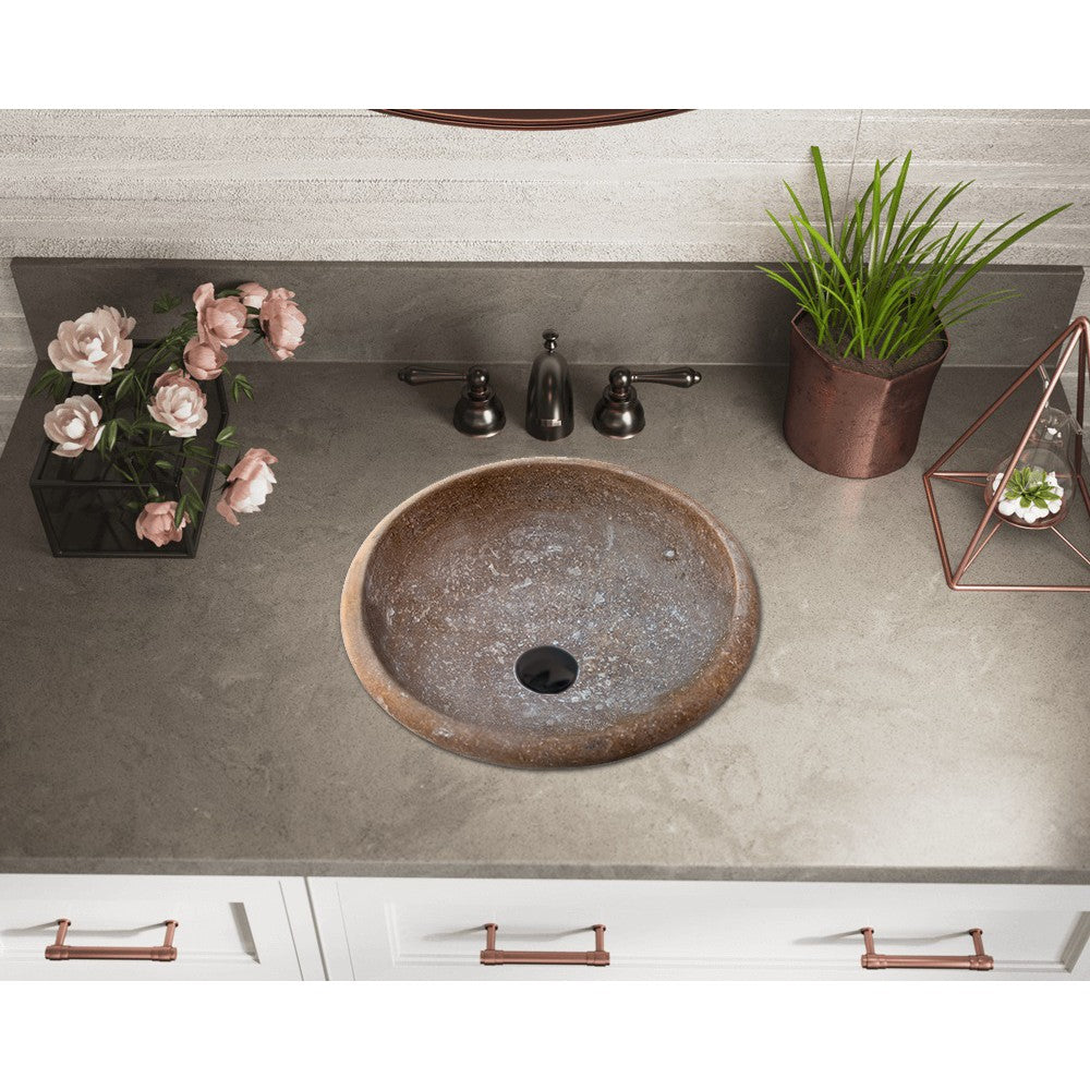 Noce Brown Turkish Travertine Natural Stone Drop-in Sink - Handcrafted Honed and Filled