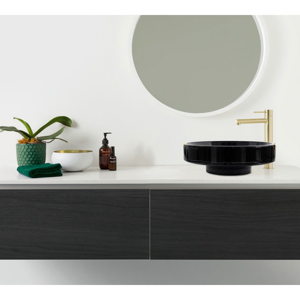 Toros Black Marble Above Counter Vessel Sink Polished Turkish Handcrafted 16 x 6
