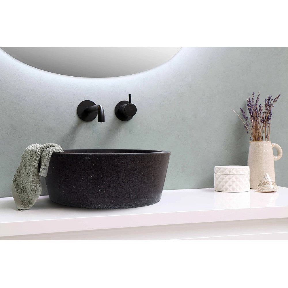 Black Andesite Stone Tapered Vessel Sink Honed Matte 16 Inch