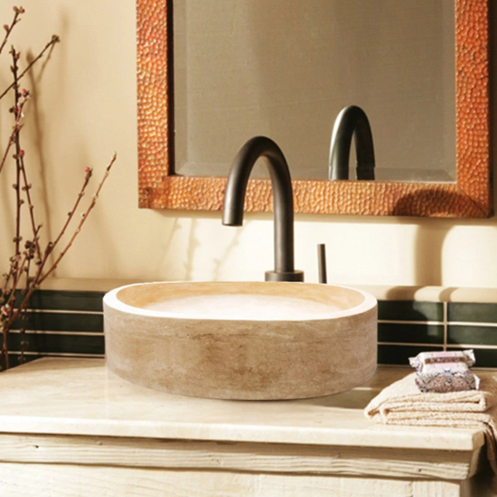 Travertine Natural Stone Handcrafted Round Vessel Sink 16 Inch