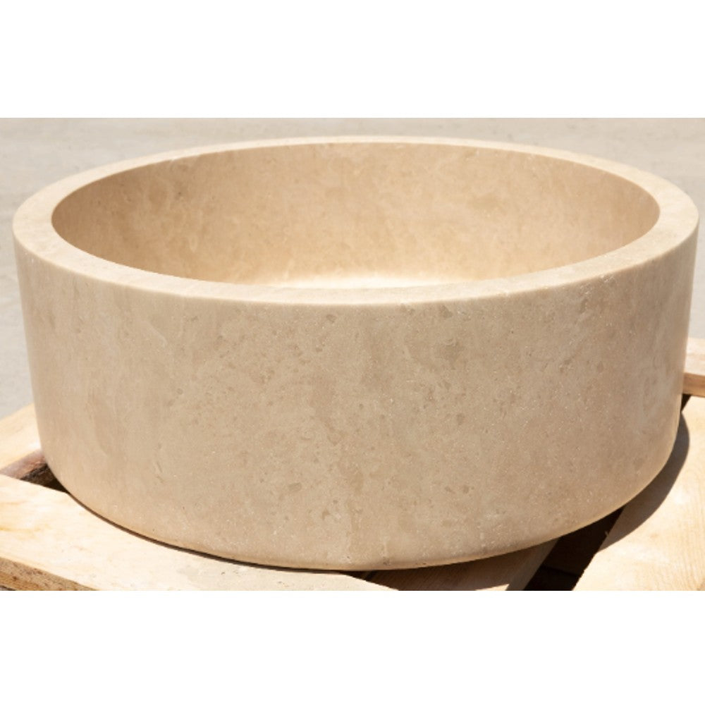 Travertine Natural Stone Handcrafted Round Vessel Sink 16 Inch