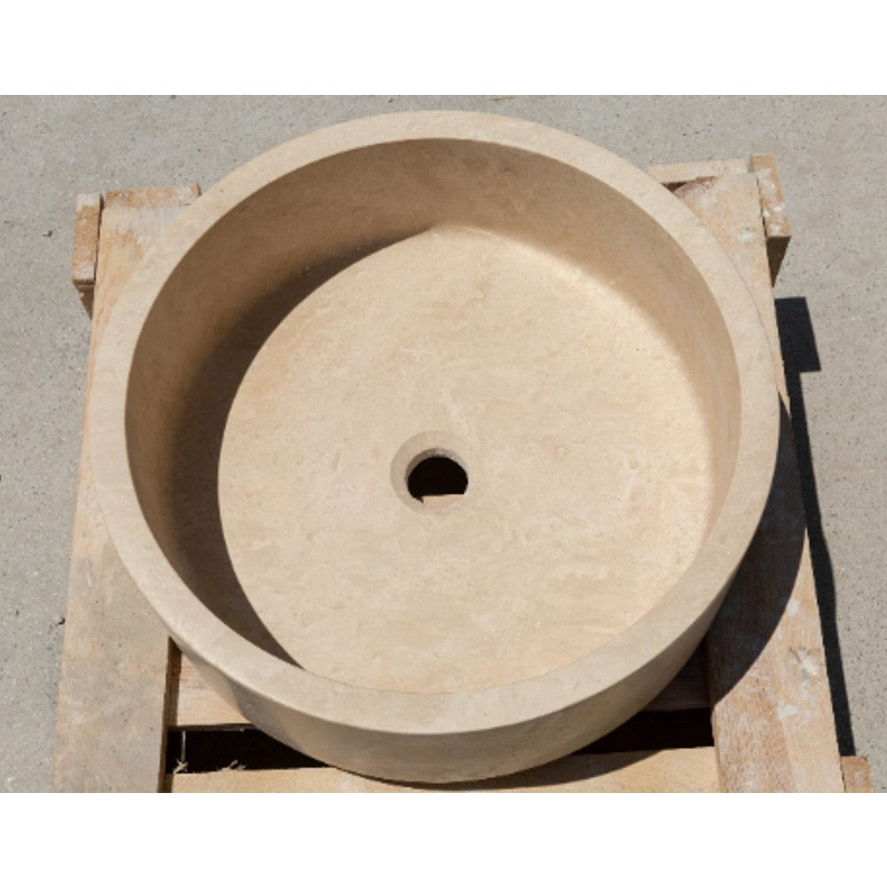 Travertine Natural Stone Handcrafted Round Vessel Sink 16 Inch