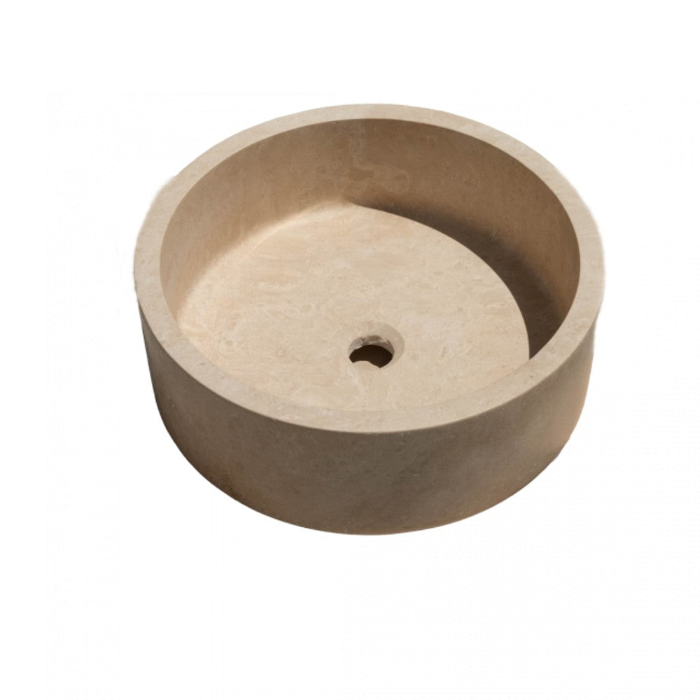 Travertine Natural Stone Handcrafted Round Vessel Sink 16 Inch
