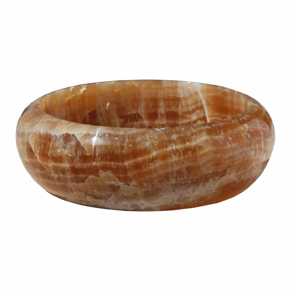 Honey Onyx Premium Natural Stone Round Vessel Sink 16 Inch Diameter 6 Inch Height