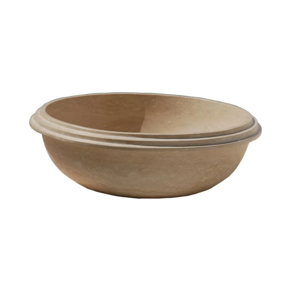 Light Travertine Vessel Sink Natural Stone Stripe Edge 16 Inch Diameter 6 Inch