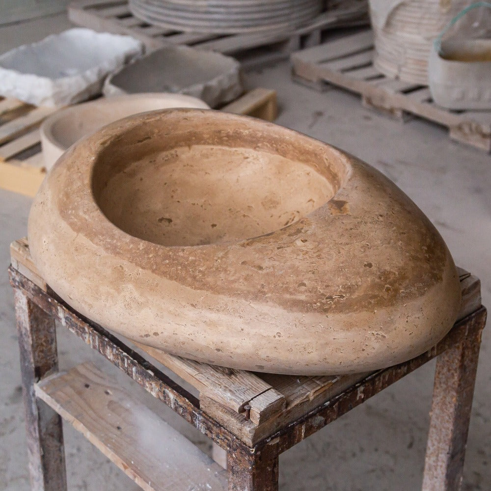 Noce Travertine Kayak Vessel Sink Honed and Filled 16x23x6