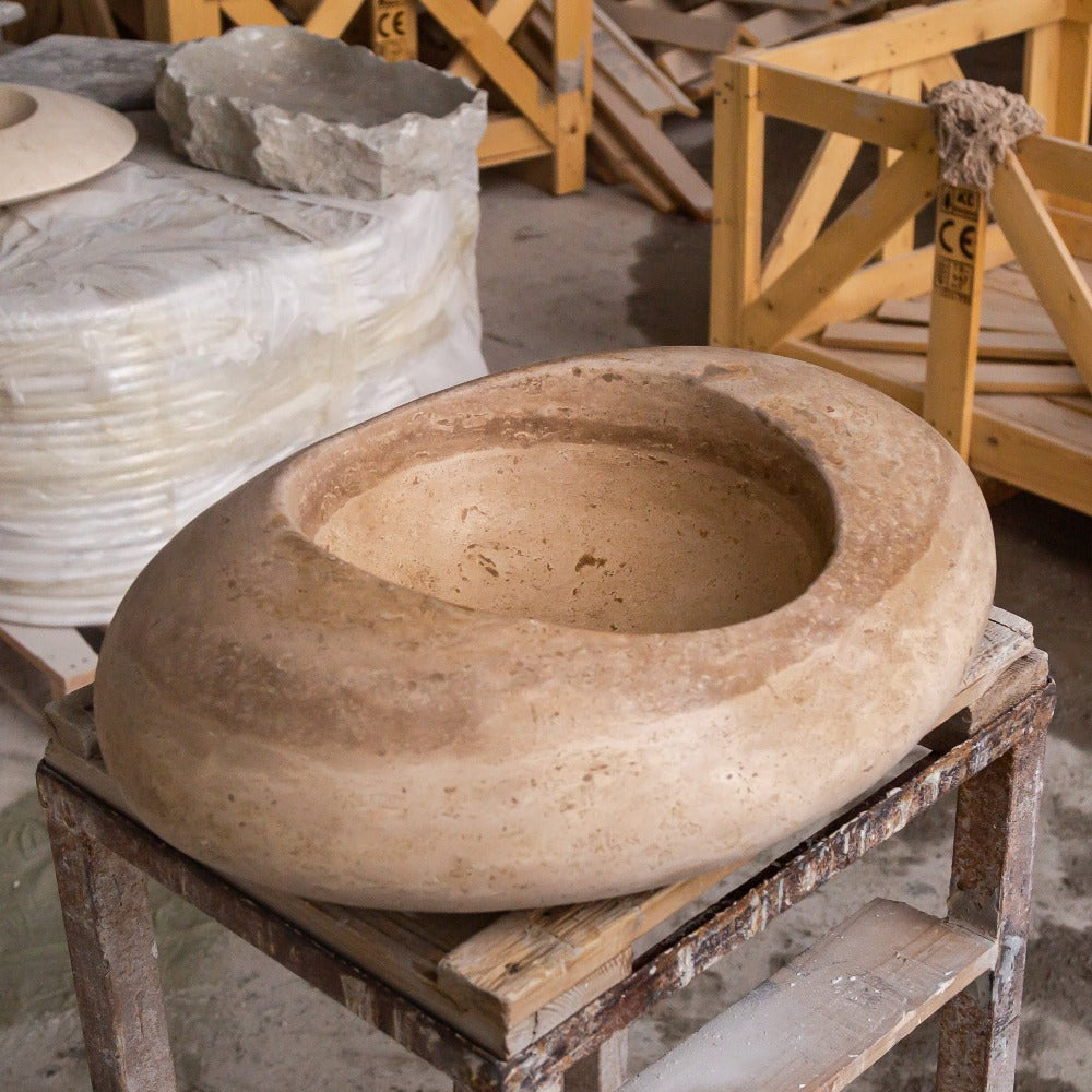 Noce Travertine Kayak Vessel Sink Honed and Filled 16x23x6