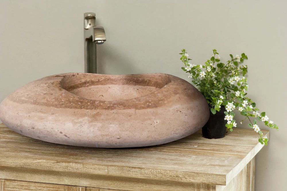 Noce Travertine Kayak Vessel Sink Honed and Filled 16x23x6