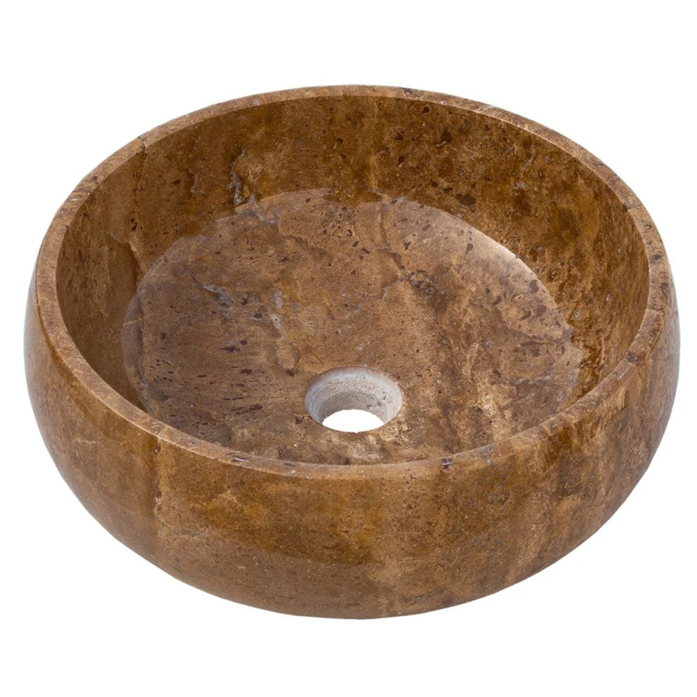 Noce Brown Travertine Natural Stone Vessel Sink - Polished Round 16 Inch Diameter