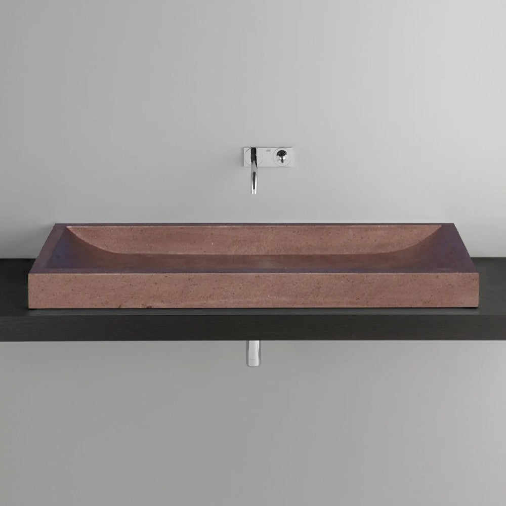 Noce Travertine Rectangular Vessel Sink - Honed and Filled 16x48x4
