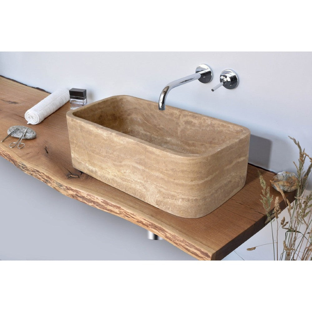 Noce Brown Travertine Natural Stone Handcrafted Farmhouse Apron Kitchen Sink - 18x30x10