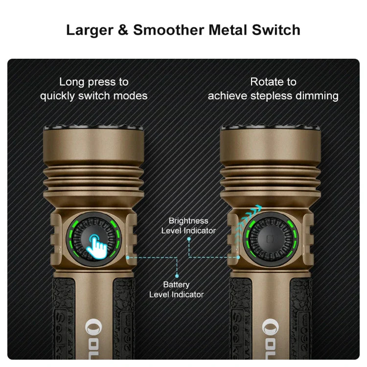 OLIGHT SEEKER4PRODTREGULAR Seeker 4 Pro High Power Flashlight - Desert Tan CW(5700~7000K)
