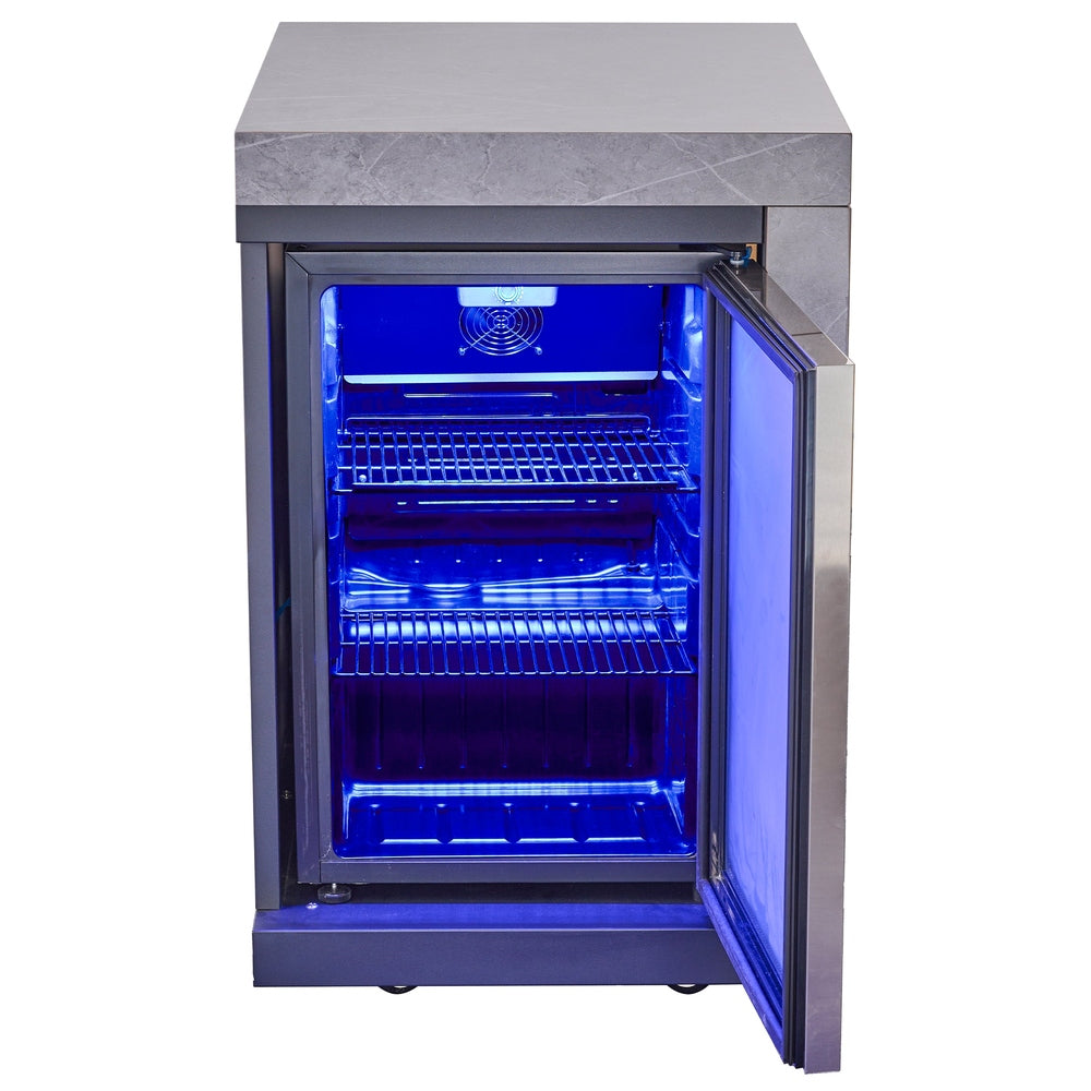 Forno Rimini Outdoor Kitchen 30" BBQ 62,600 BTU, 3 Burners with Sear & Rotisserie, 2.4 cu.ft. Beverage Center, Stainless Steel Sink, Black Cabinets & Gray Sintered Stone Countertop