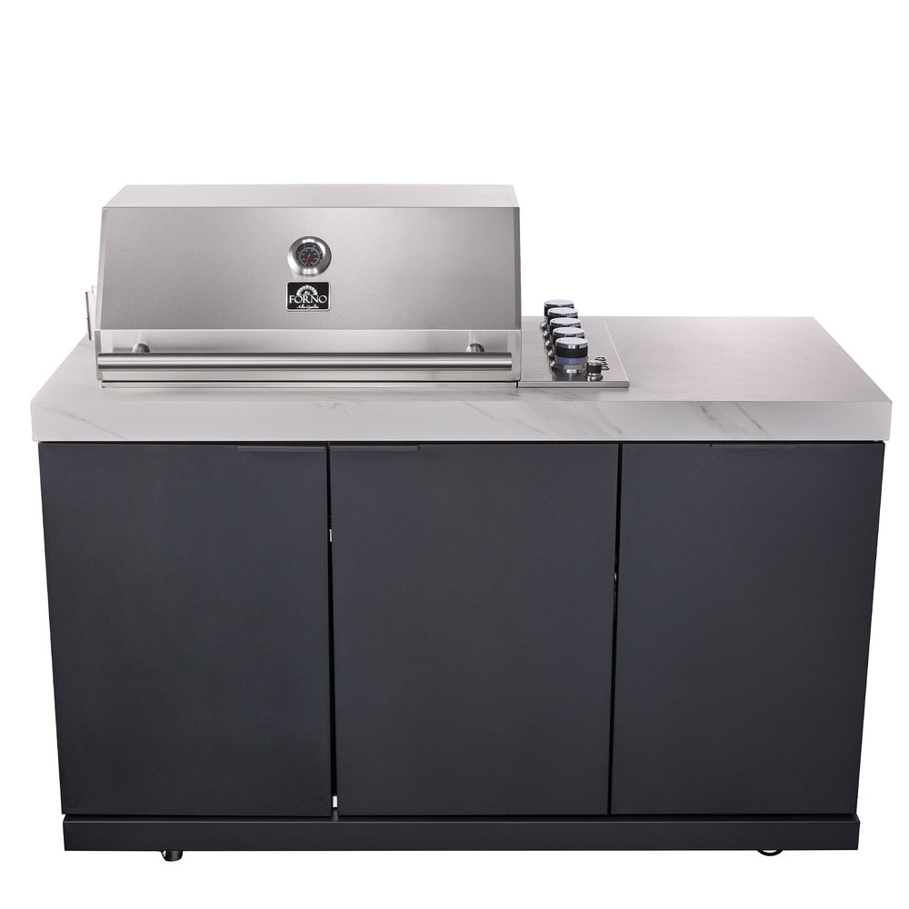 Forno Rimini Outdoor Kitchen: 30" BBQ 62,600 BTU, 4.8 cu.ft. Refrigerators, White Countertops
