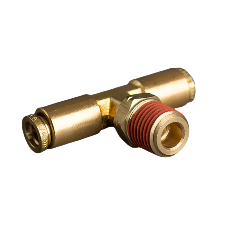 1/4in Tube to 1/4in Male Pipe Brass Push Connector Tee Ends Tube Center