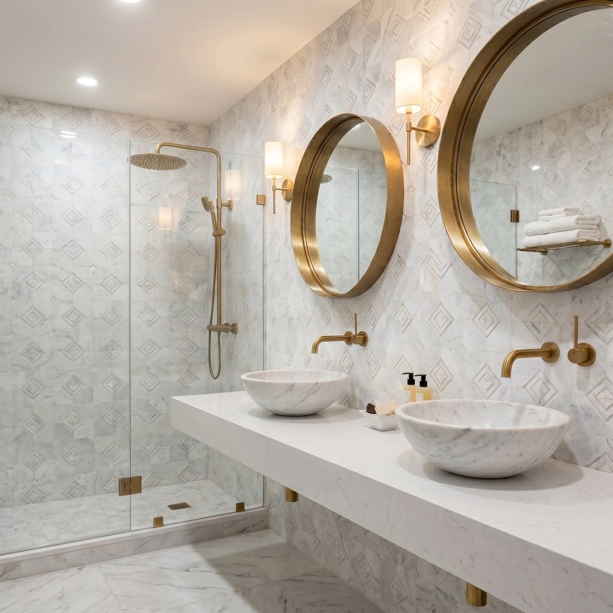 Palia White Dolomite Dimensional Mosaic Tile Stella Design on 12" x 12" Mesh
