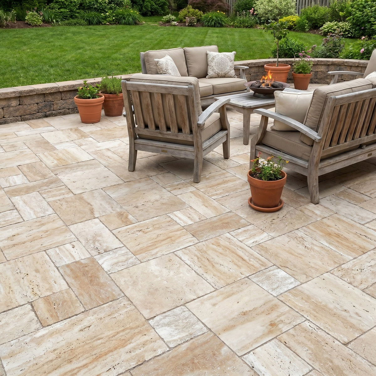 Patara Beige Vein-cut Tumbled Travertine Pavers